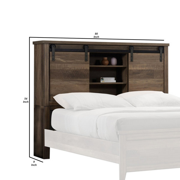 Loon Peak® King Bookcase Headboard With 2 Sliding Barn Doors, Rustic